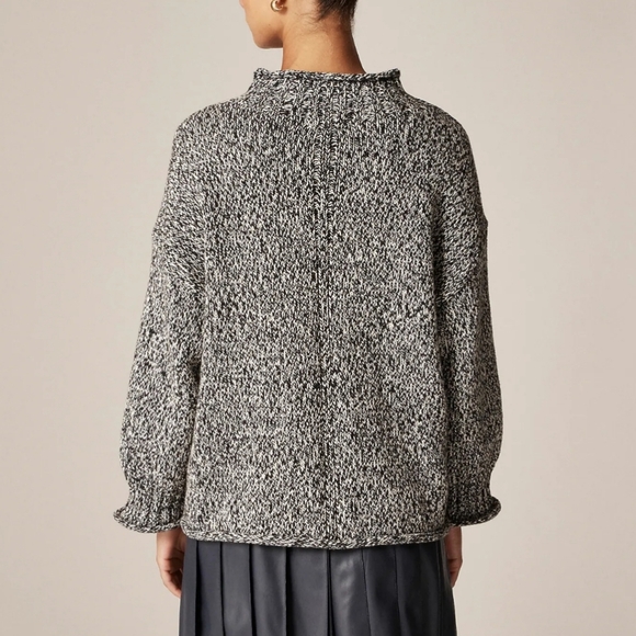 New! J. Crew Marled 2025 Rollneck Sweater in Black Carbon Ivory - Picture 2 of 12